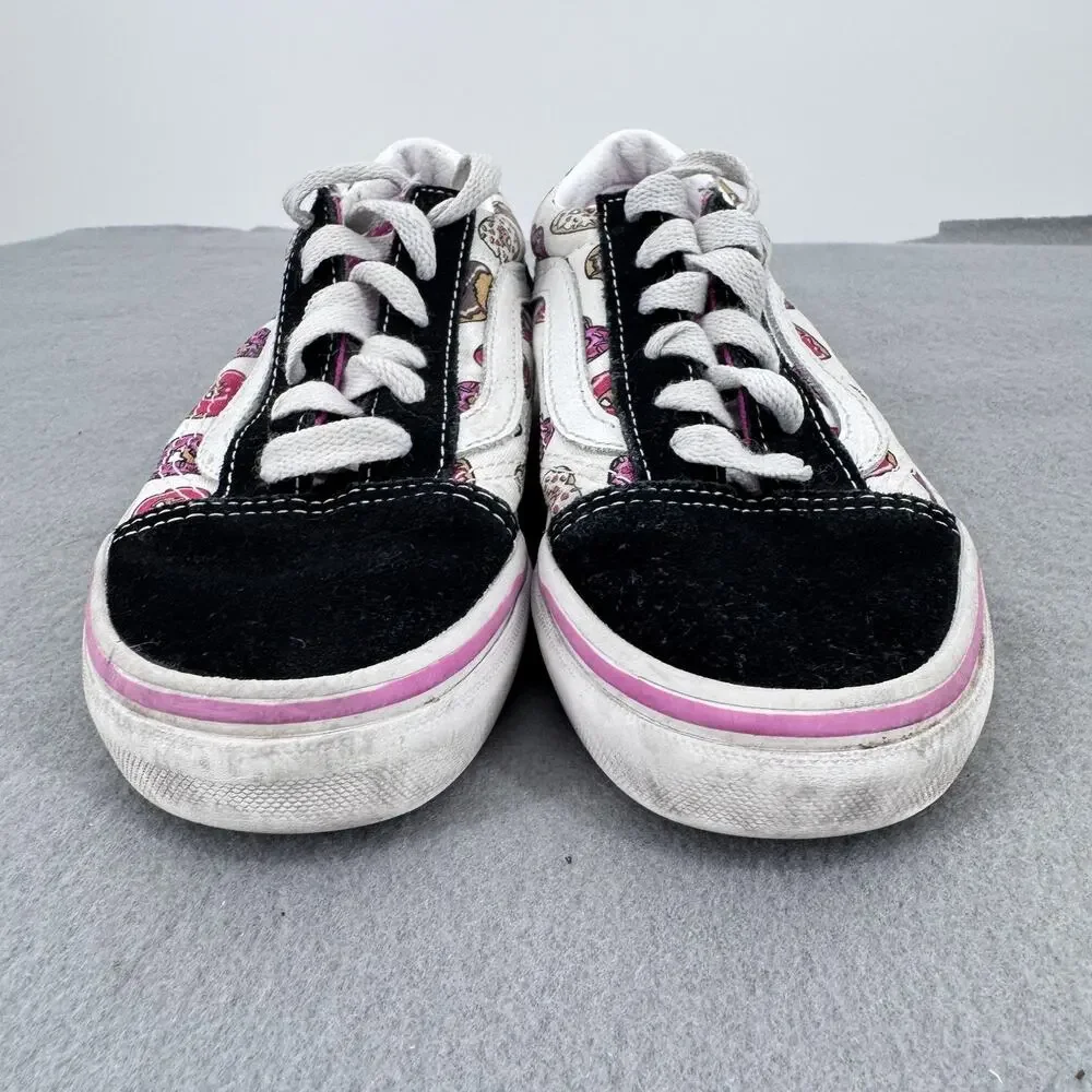 Vans Old Skool Shoes Kids Size 1 Donut Print Black White Pink Low‎ Top Canvas